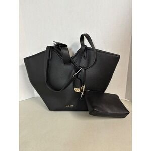 Anne Klein Black Winged Tote Bag with‎ Removable Pouch Gold Lion Chart NWT